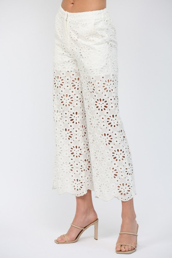 Floral Eyelet Lace Wide Leg Cropped Pants