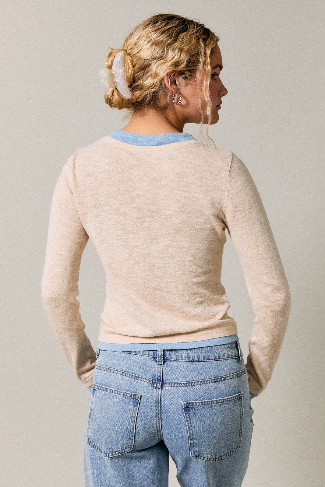 Double Layer Detail Long Sleeve Sweater Top