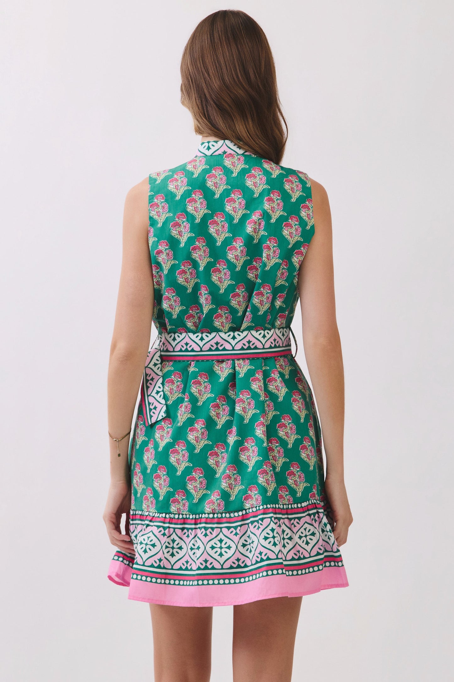Floral Border Print Belted Mini Dress