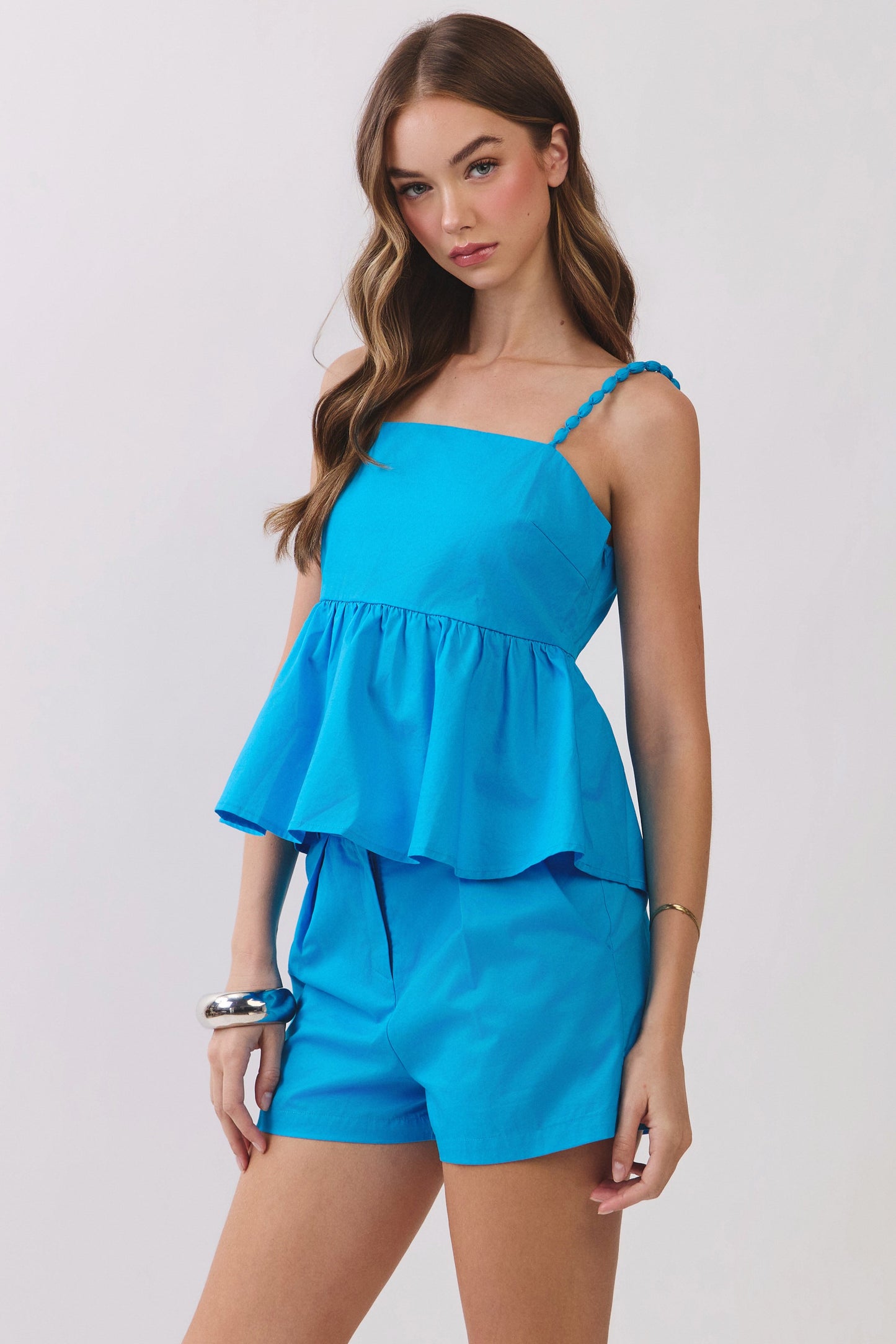 Beaded Strap Peplum Sleeveless Top