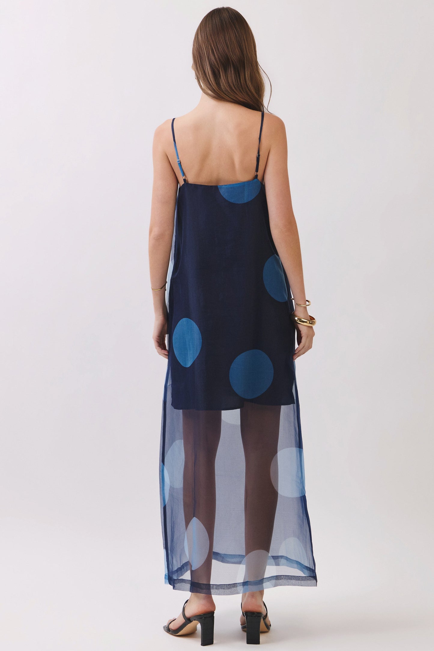 Polka Dot Sheer Overlay Maxi Dress