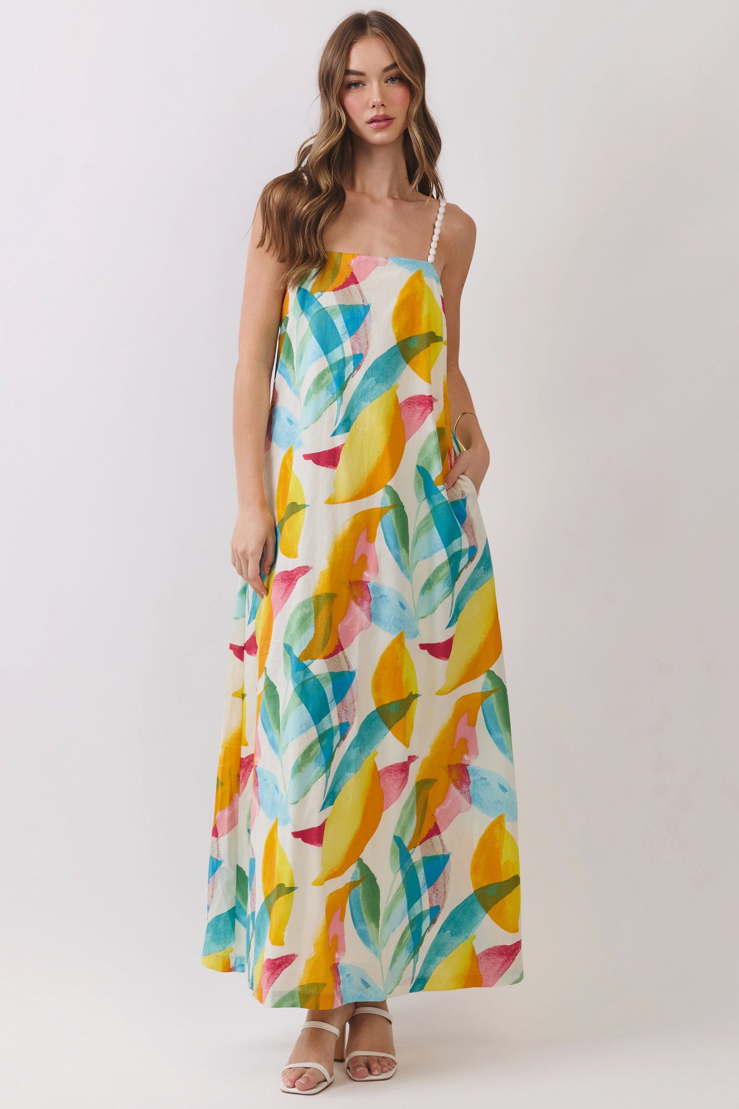 Abstract Tropical Print Maxi Dress