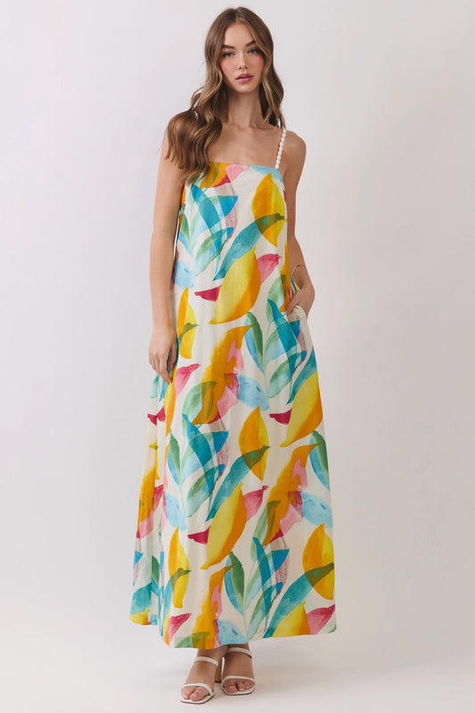 Abstract Tropical Print Maxi Dress