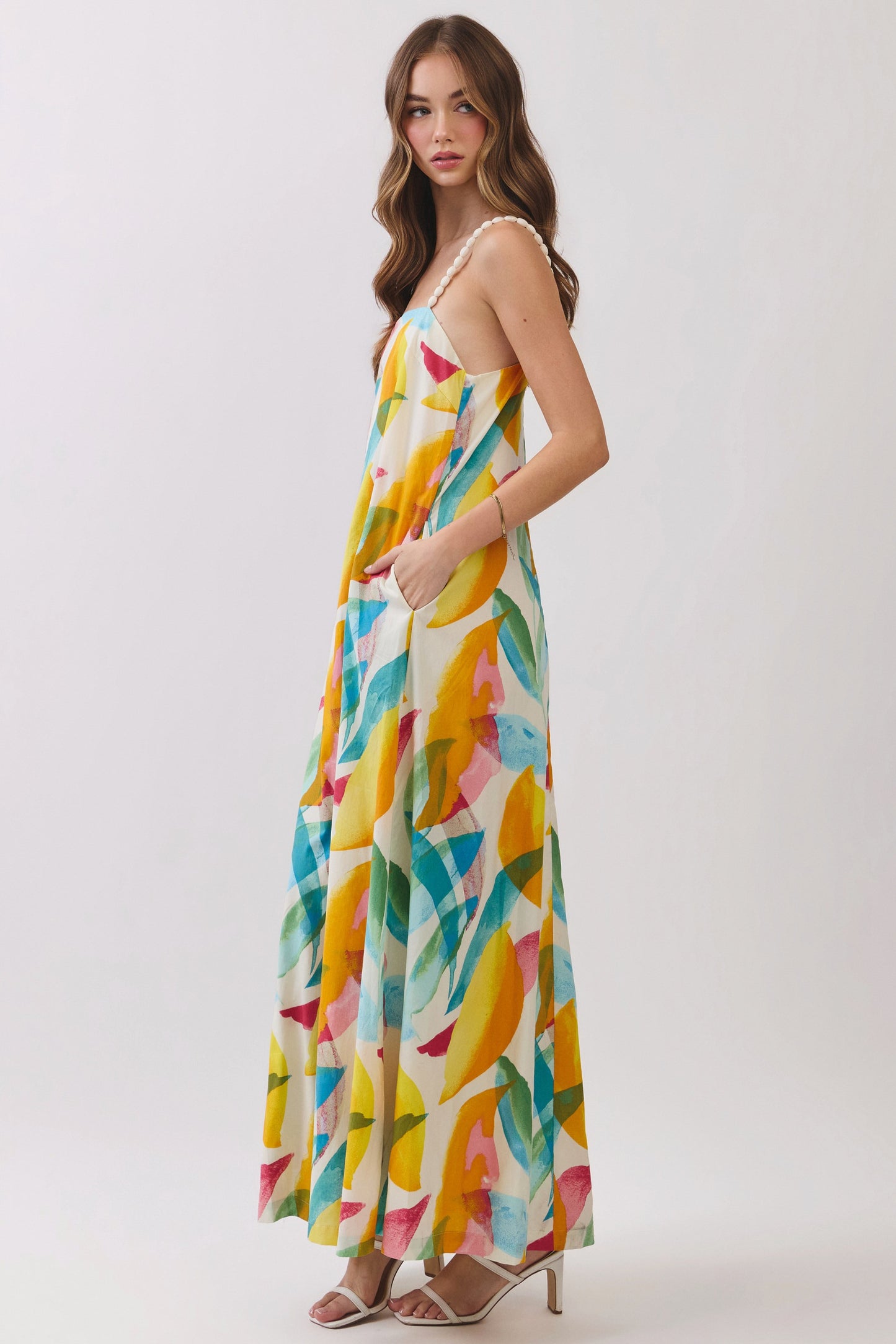 Abstract Tropical Print Maxi Dress
