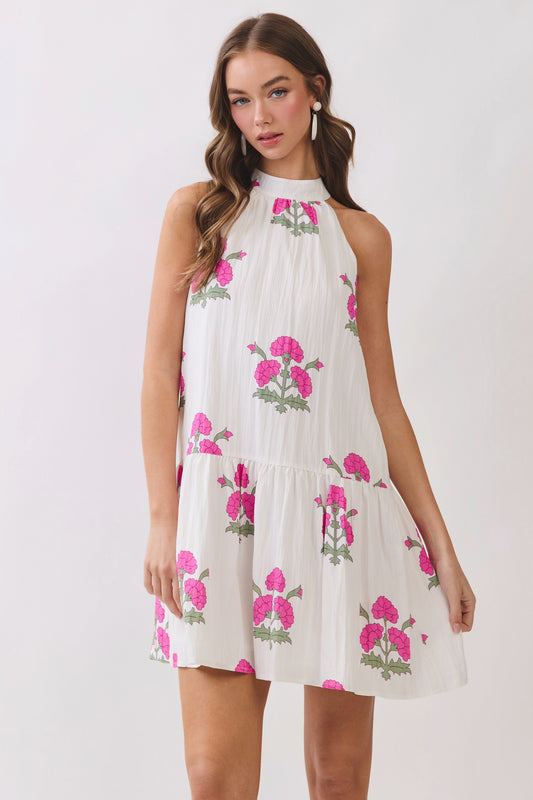 Floral Print Halter Neck Mini Dress