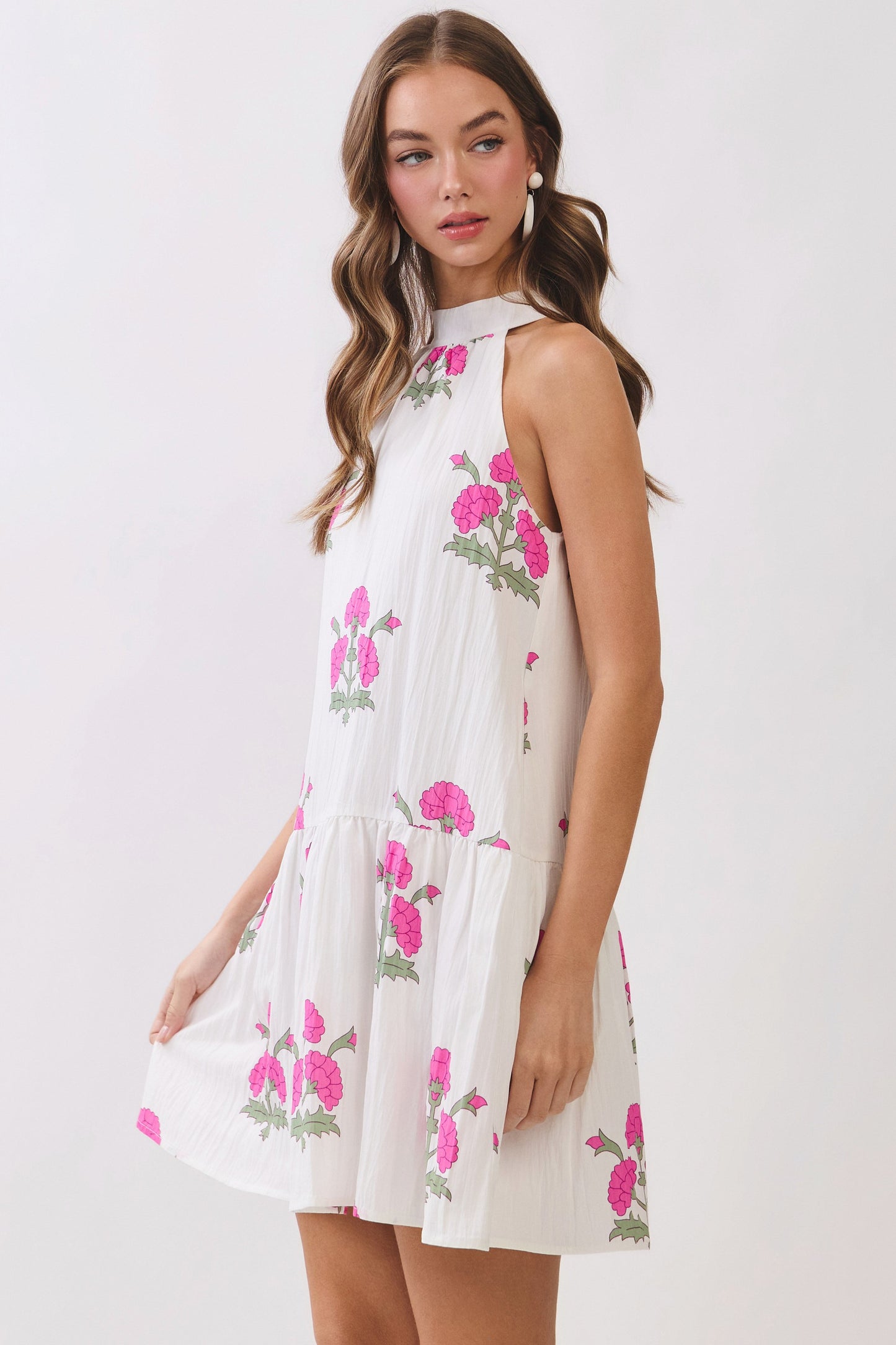 Floral Print Halter Neck Mini Dress