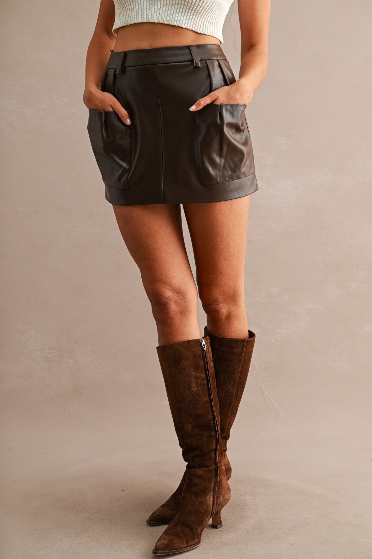 High-waisted Faux Leather Pleated Mini Skirt