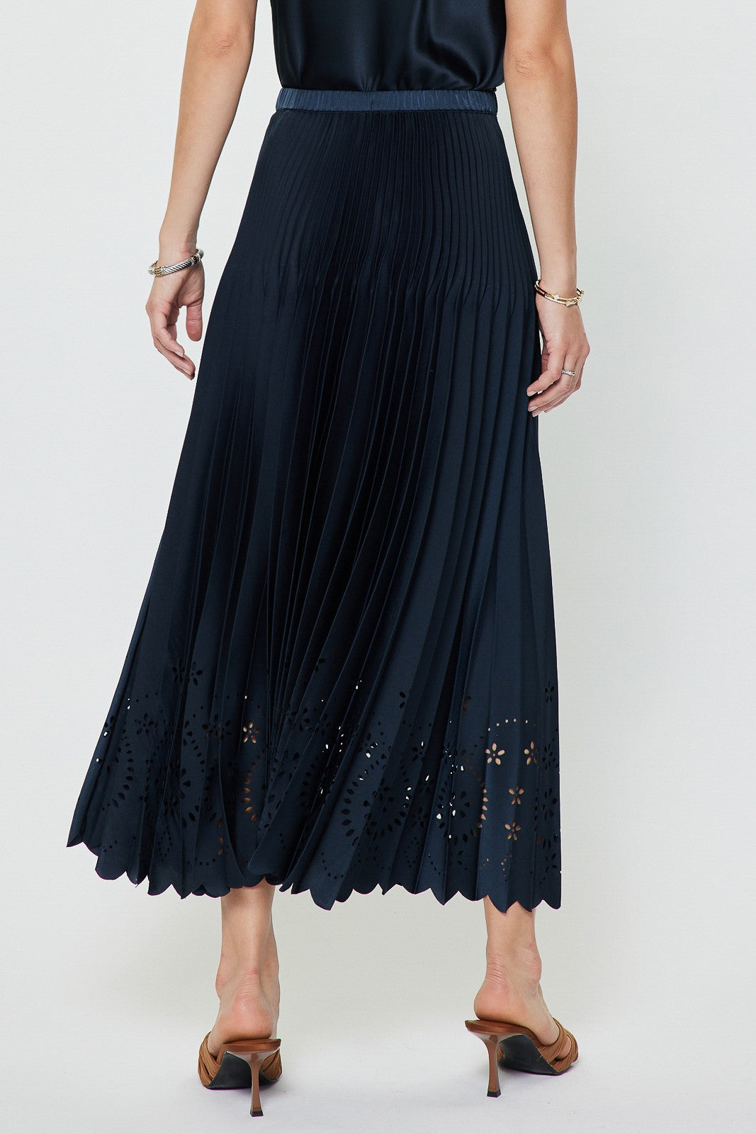 Pleated Laser Cut Maxi Skirt