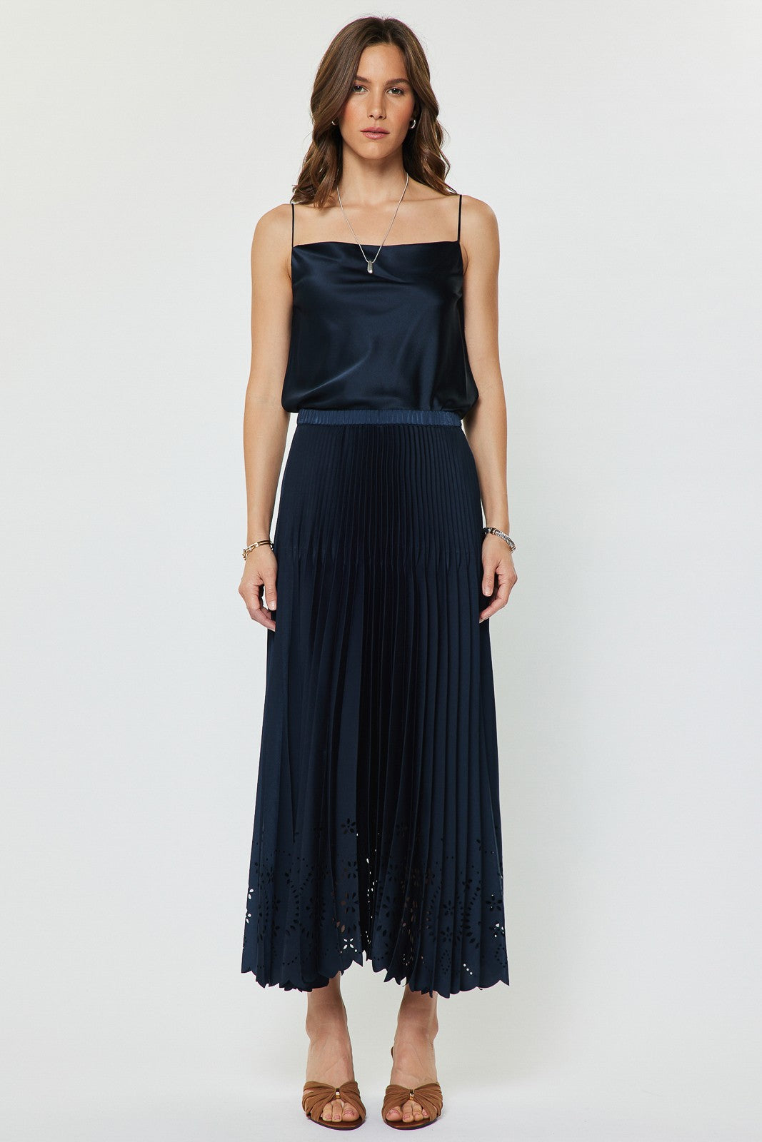 Pleated Laser Cut Maxi Skirt