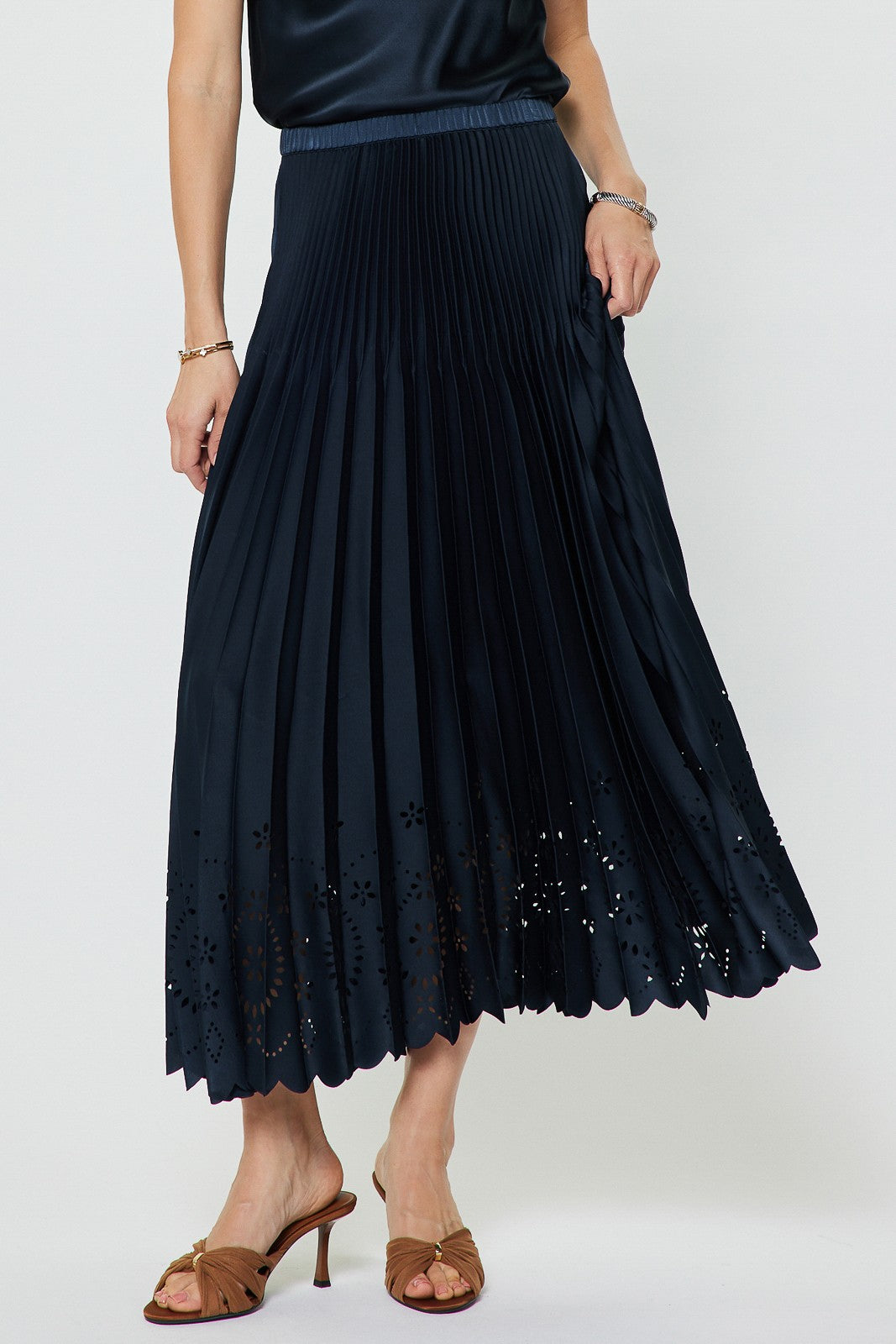 Pleated Laser Cut Maxi Skirt