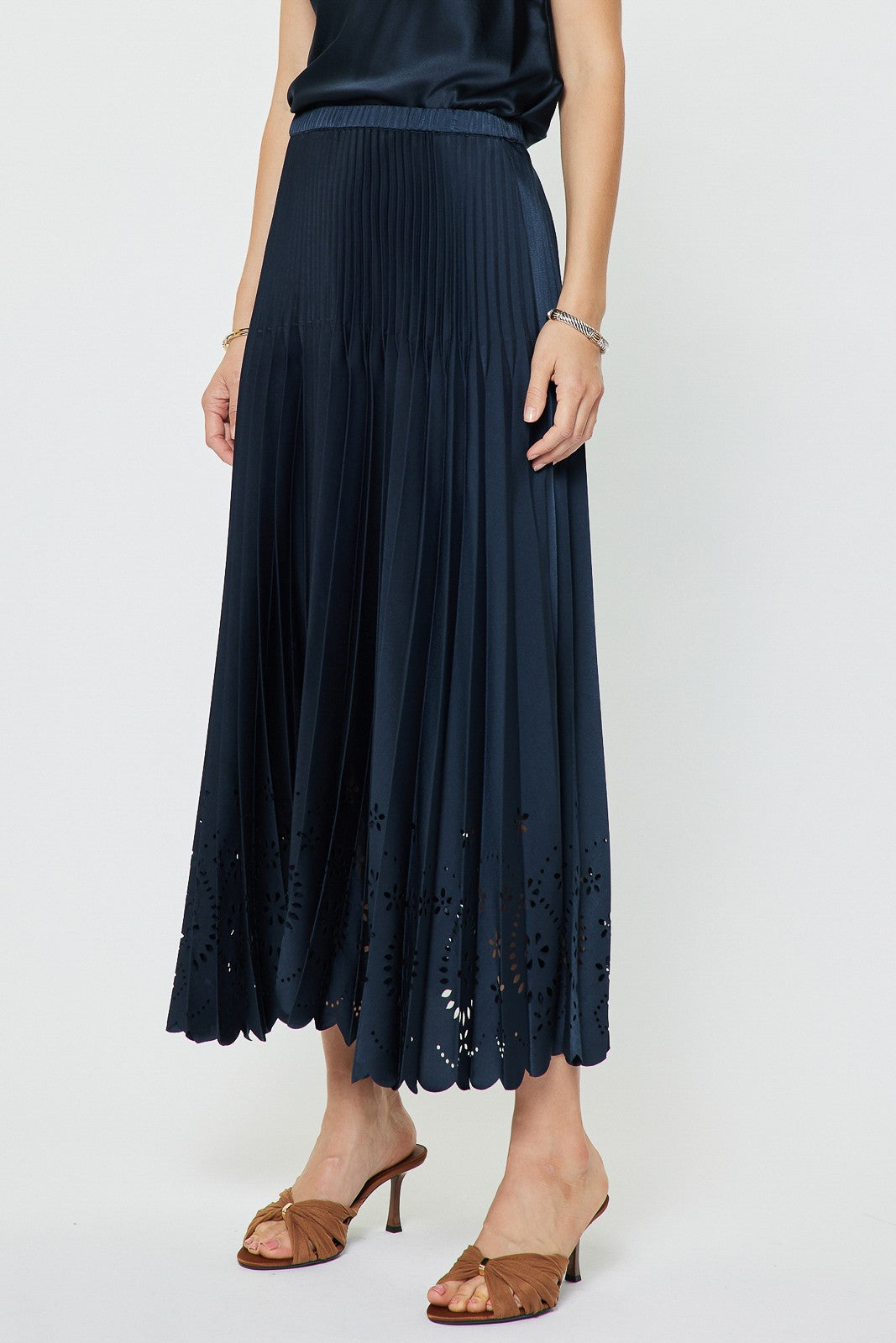 Pleated Laser Cut Maxi Skirt