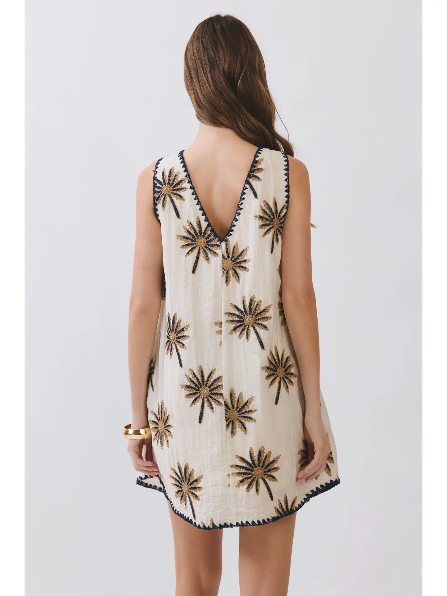 Palm Embroidered Swing Dress