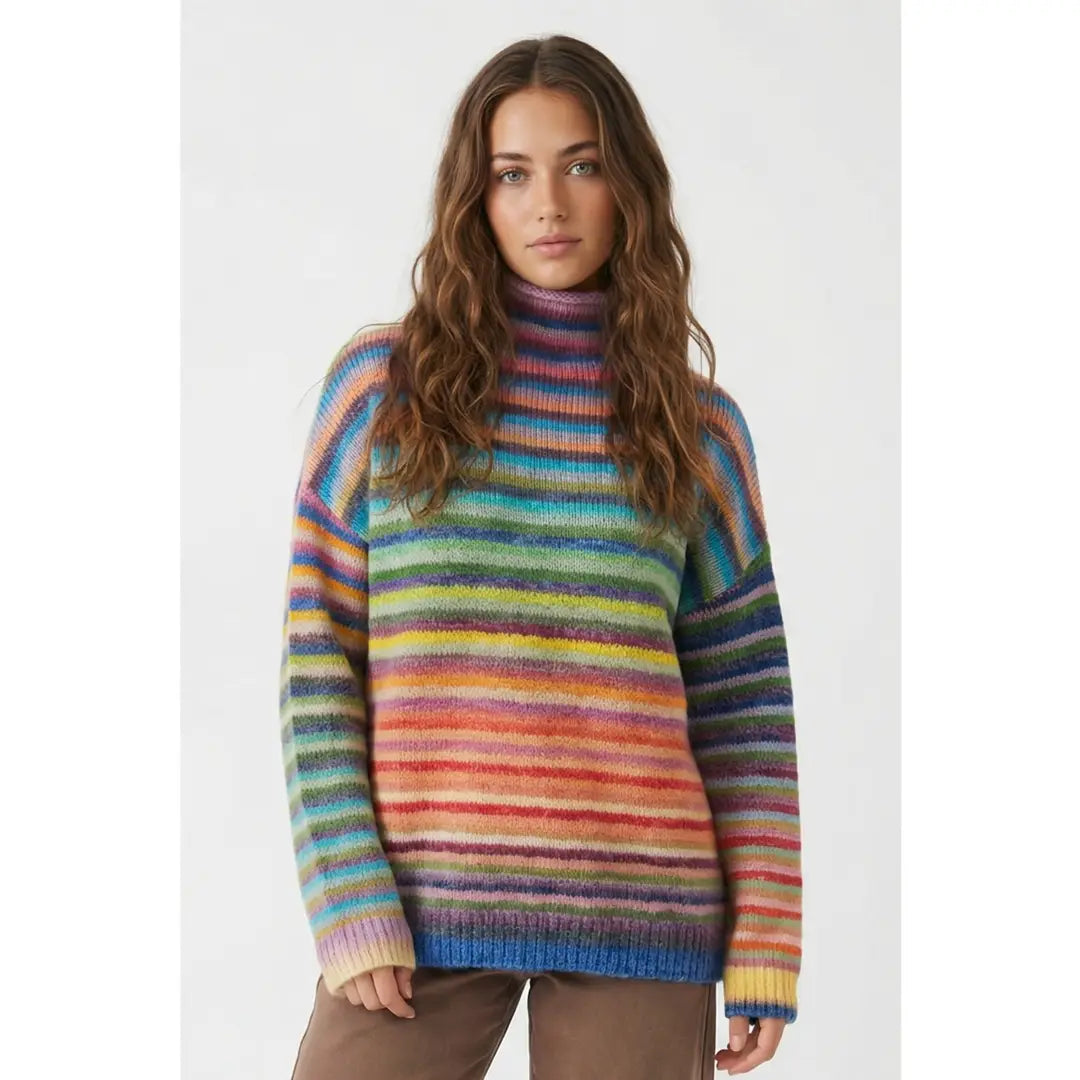 Mock Neck Multi Color Sweater