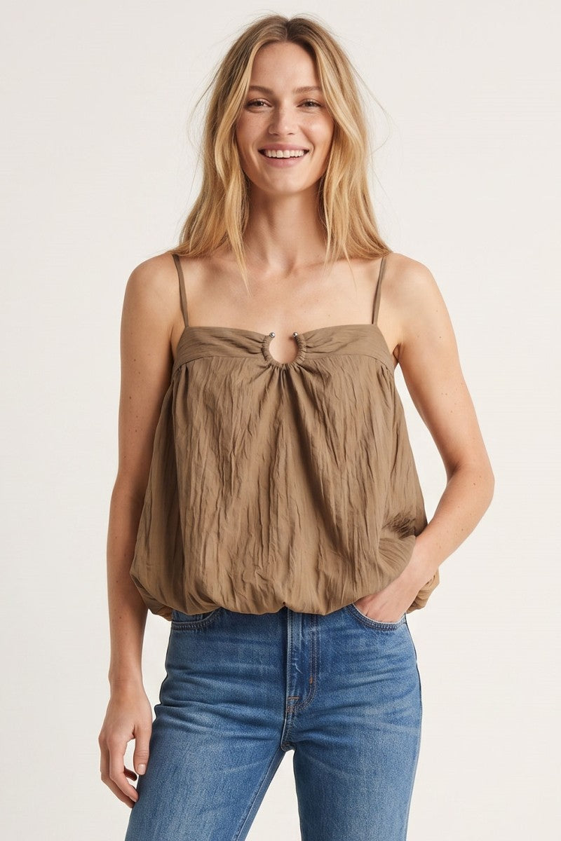 Ring Detail Textured Bubble Top