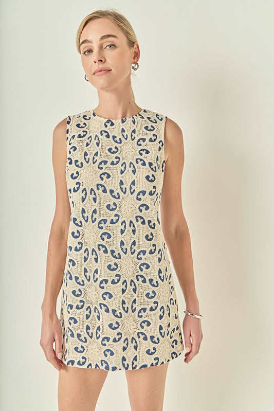 Back Bow Tie Crochet Mini Dress