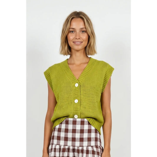 V Neck Button Up Sweater Vest