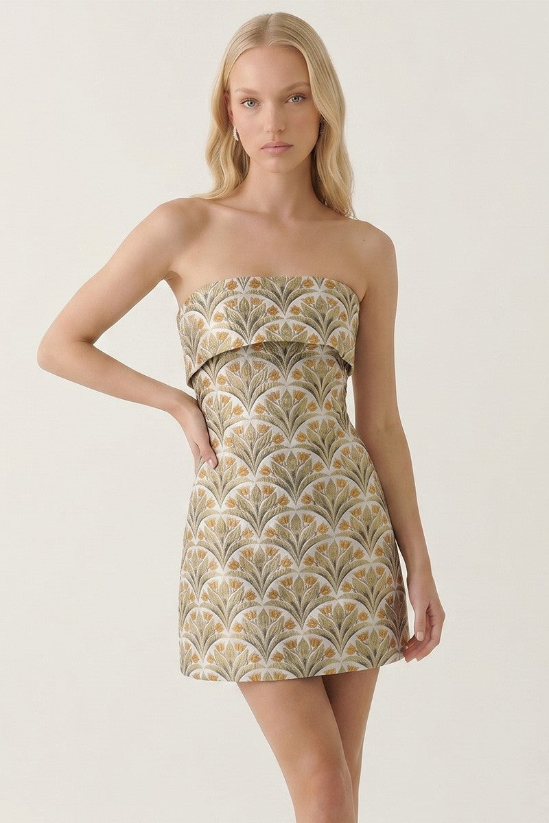 Tulip Jacquard Strapless Mini Dress