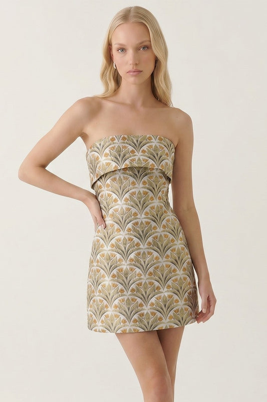 Tulip Jacquard Strapless Mini Dress