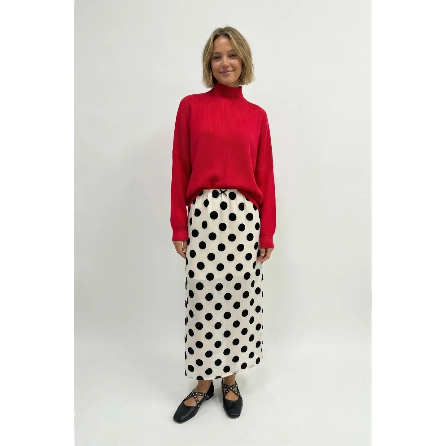 Velvet Polka Dot Midi Skirt