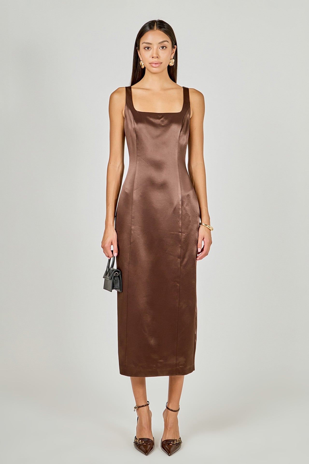 Satin Velvet Scoop Neck Midi Dress