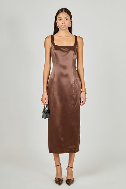Satin Velvet Scoop Neck Midi Dress