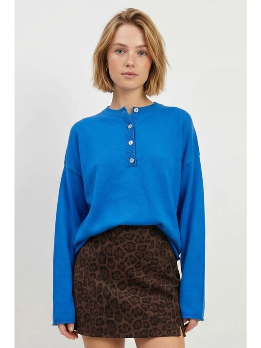 Henley Cotton Sweater Pullover