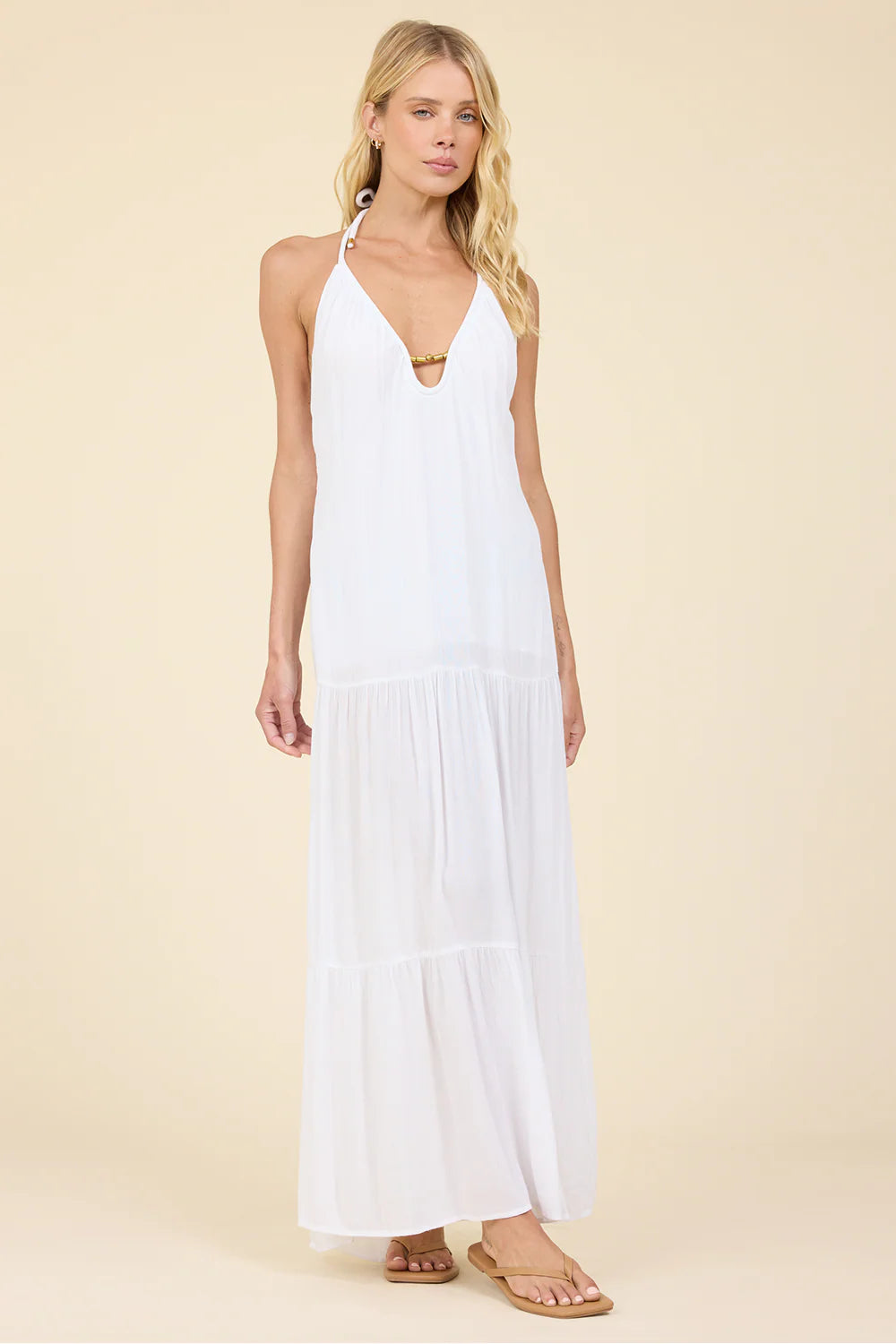 Halter Dress with Gold Trim Detail