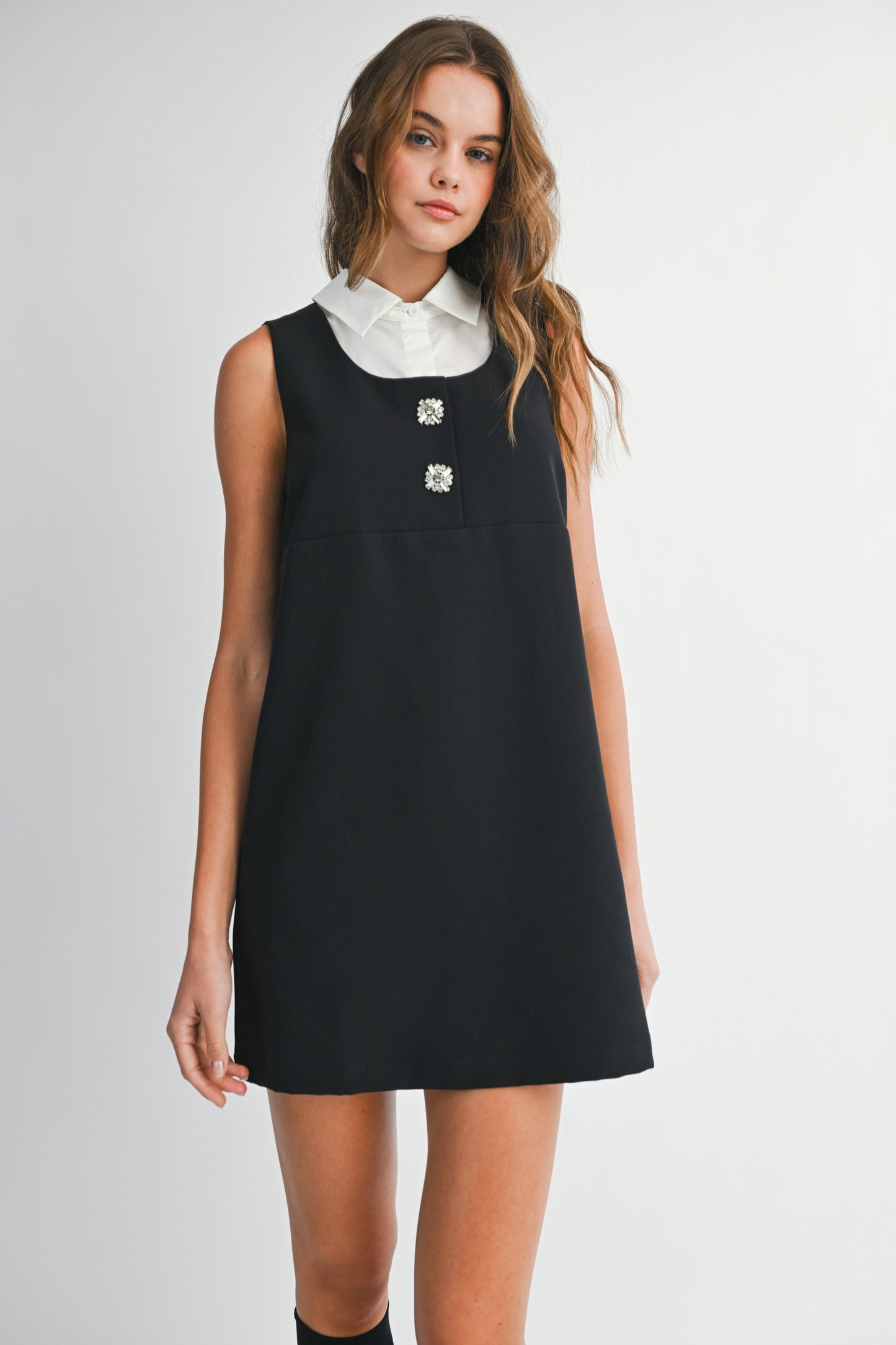 Solid Sleeveless Shirt Collar Neckline Mini Dress