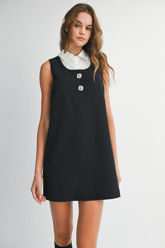 Solid Sleeveless Shirt Collar Neckline Mini Dress