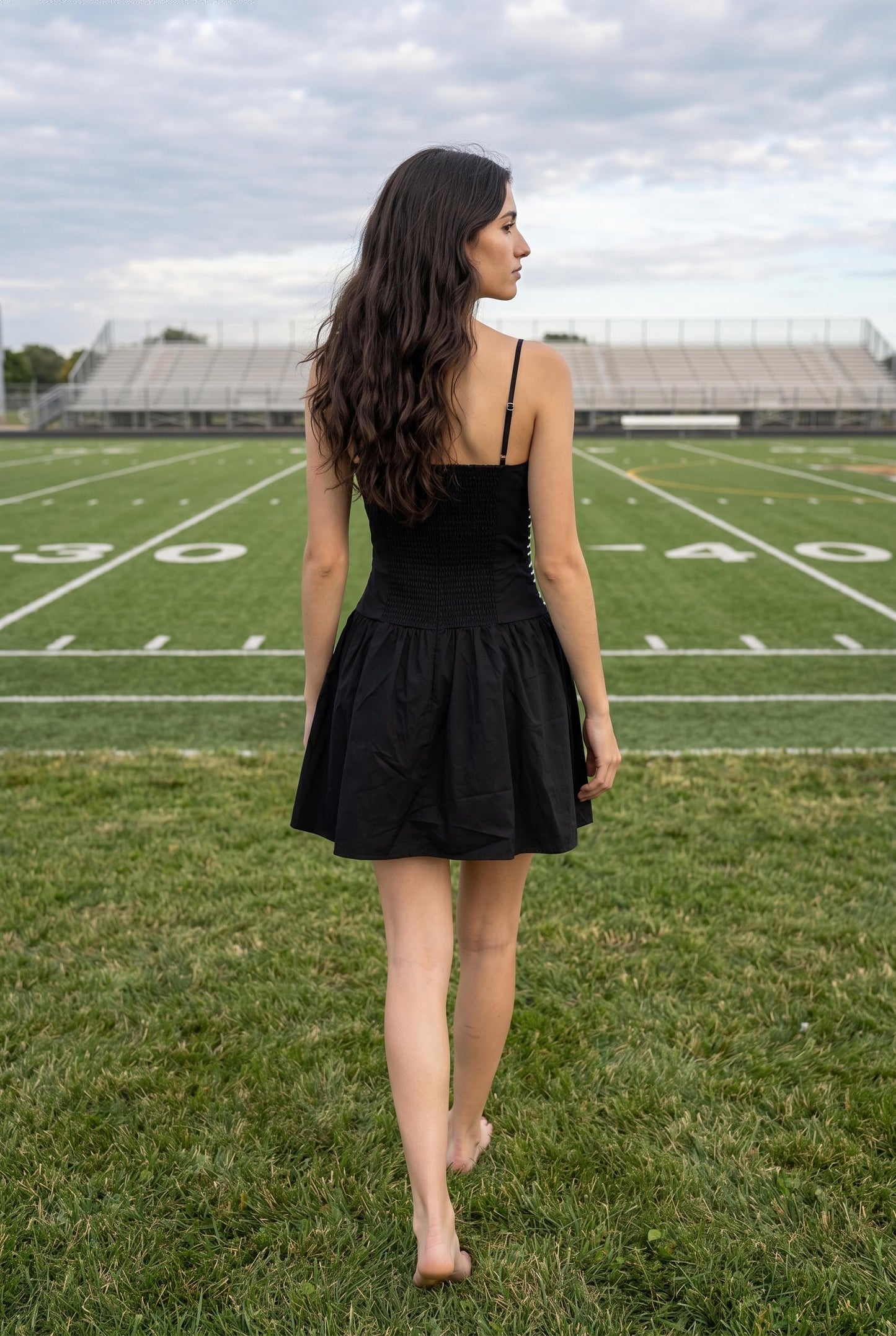 Cutout Trim Detail Smocked Back Mini Dress