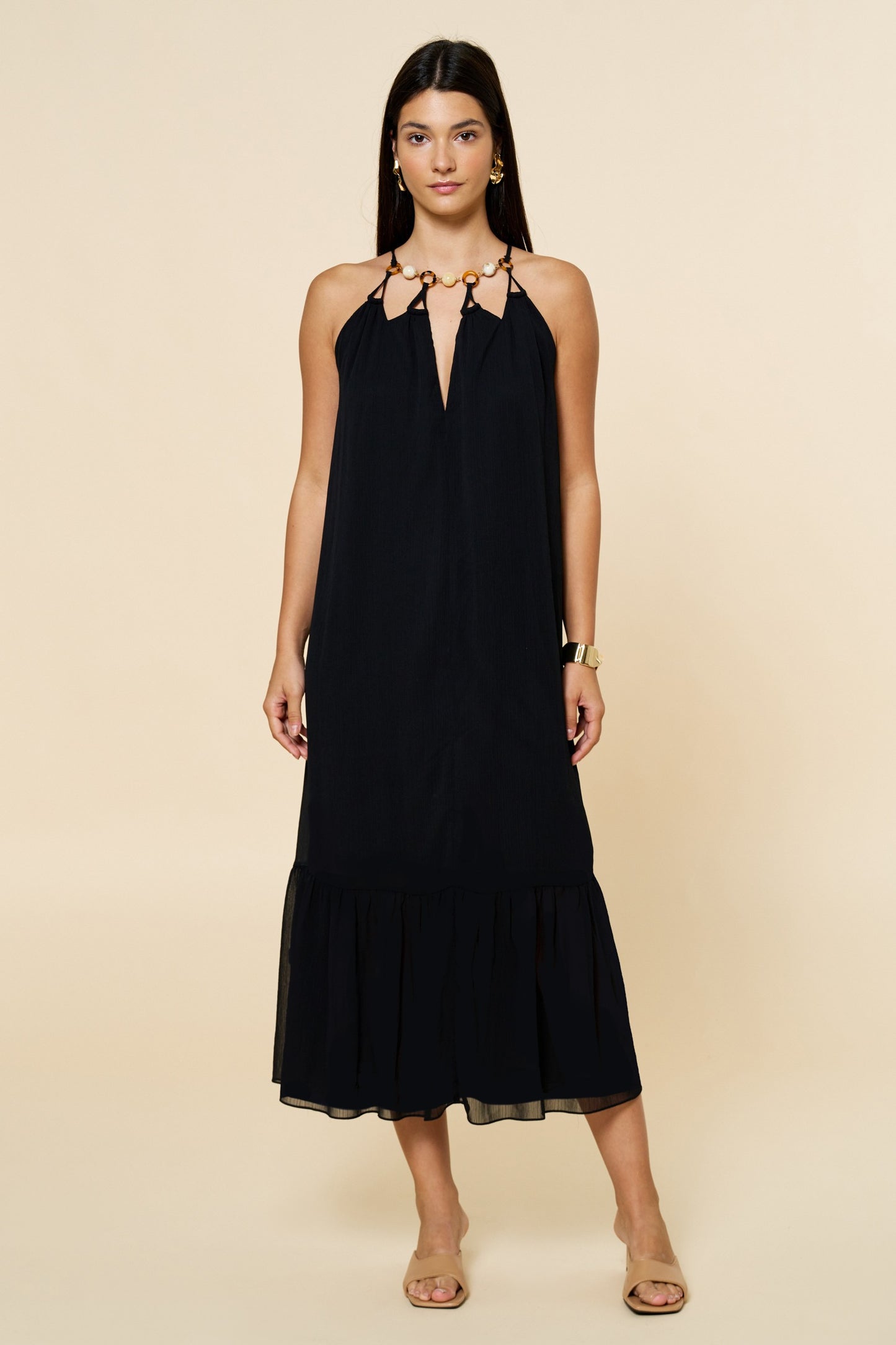 Beaded Keyhole Neckline Maxi Dress
