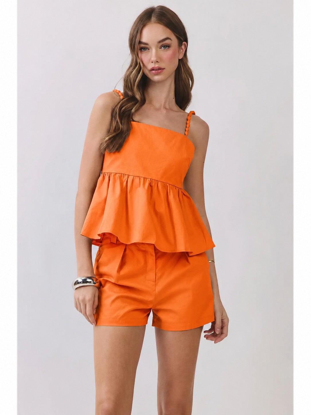 Beaded Strap Peplum Sleeveless Top