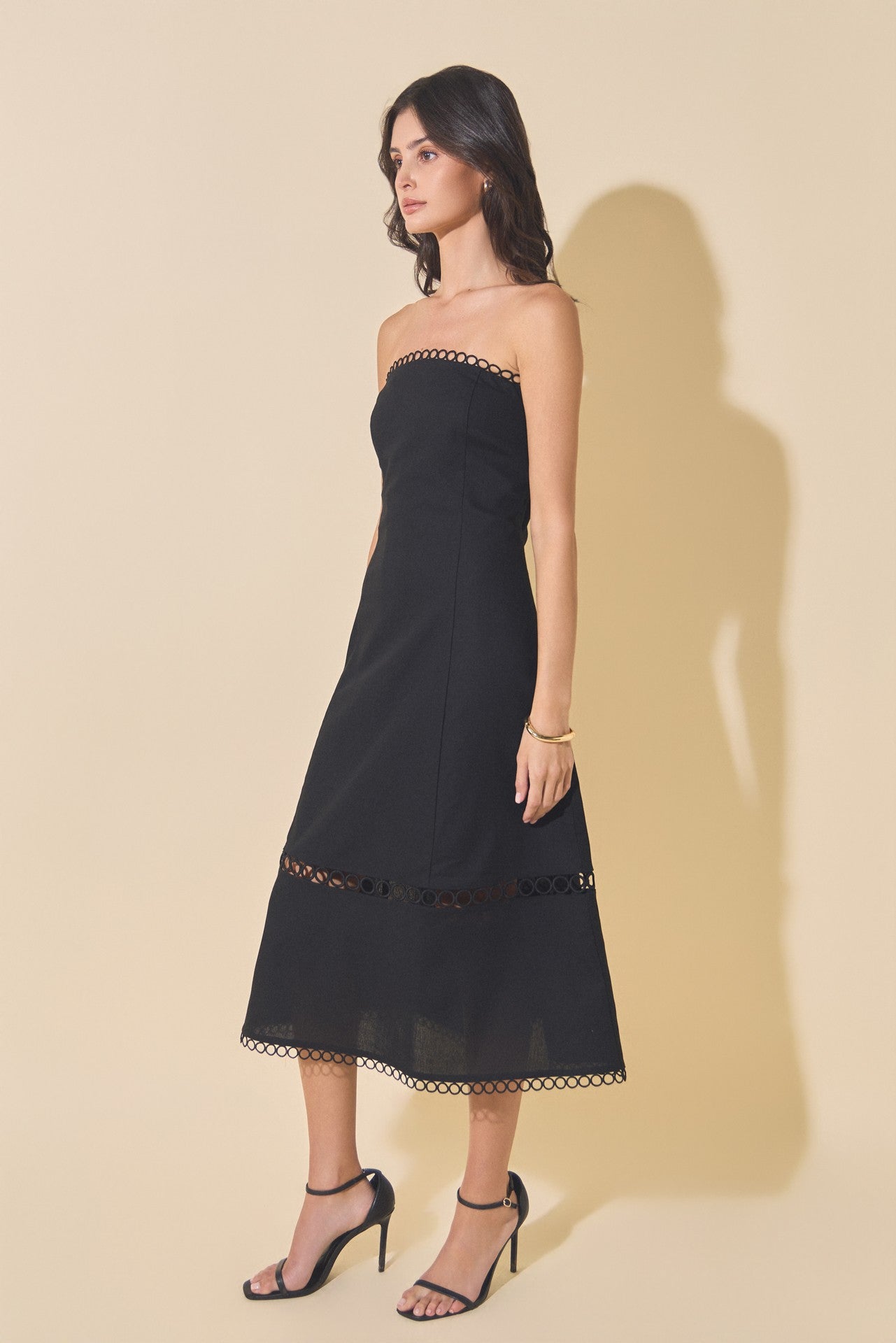 Linen Strapless Midi Dress With Smocking