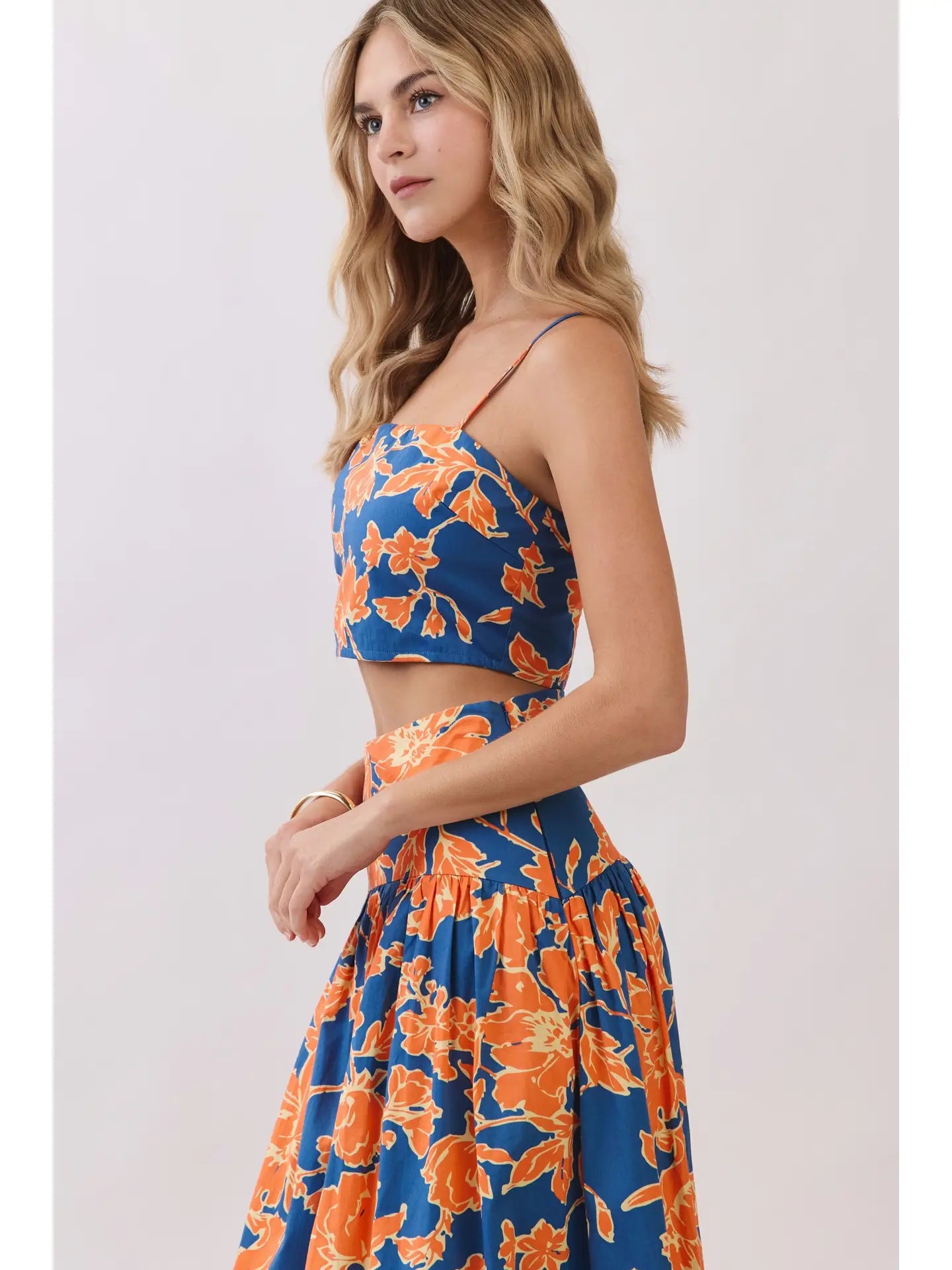 Floral Print Smocked Back Crop Cami Top