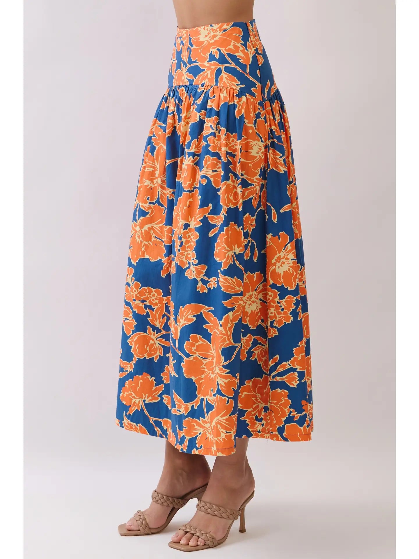 Floral Print Drop-Waist Maxi Skirt