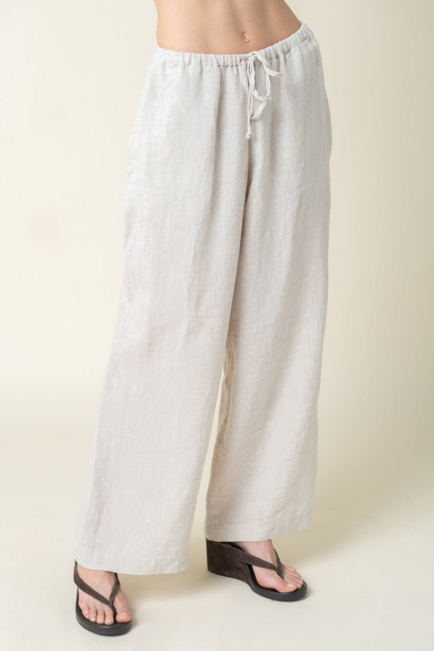 Millie Wide-leg Drawstring Linen Pants