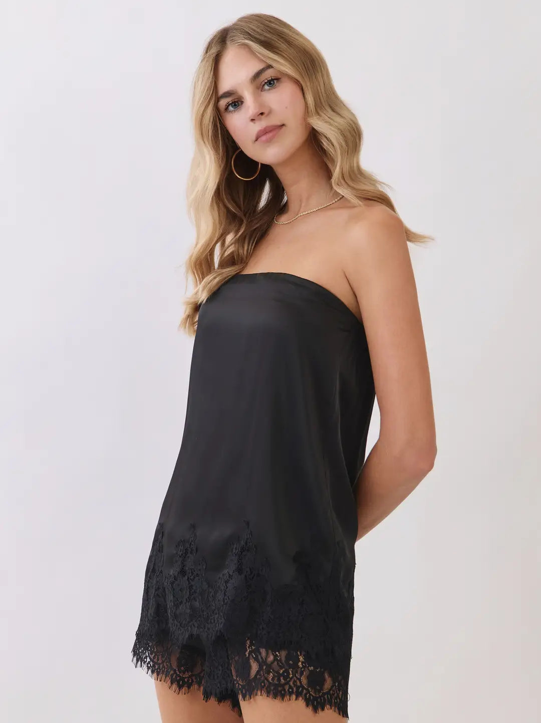 Lace Trim Relaxed Fit Strapless Top