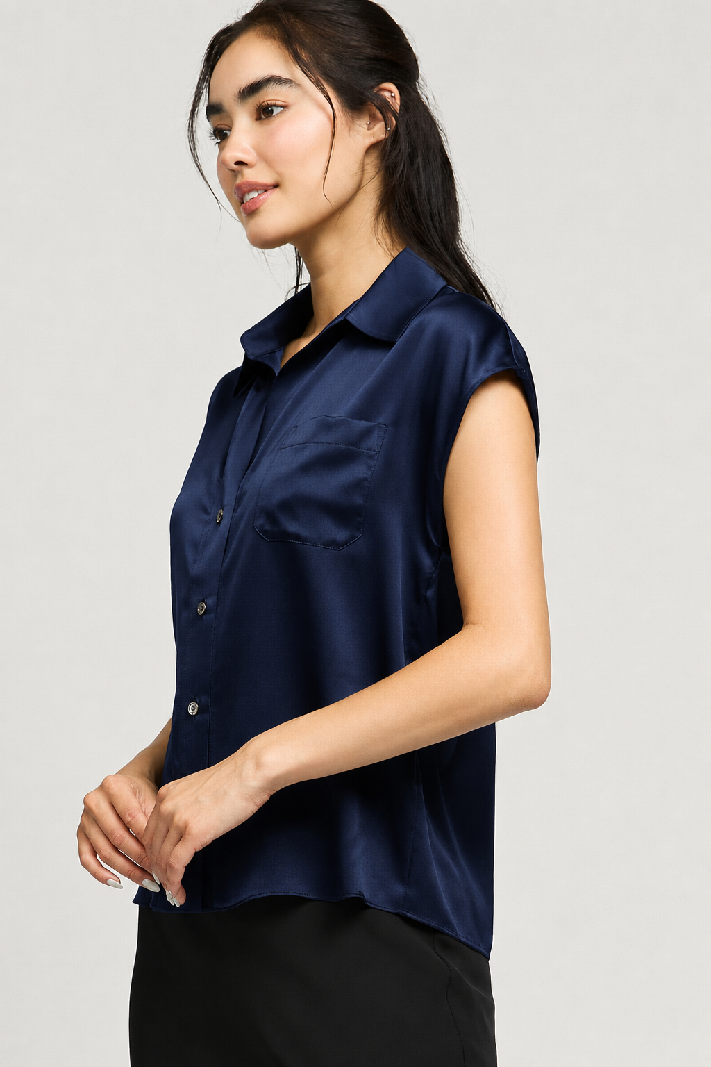 Cap-Sleeve Button Down Blouse