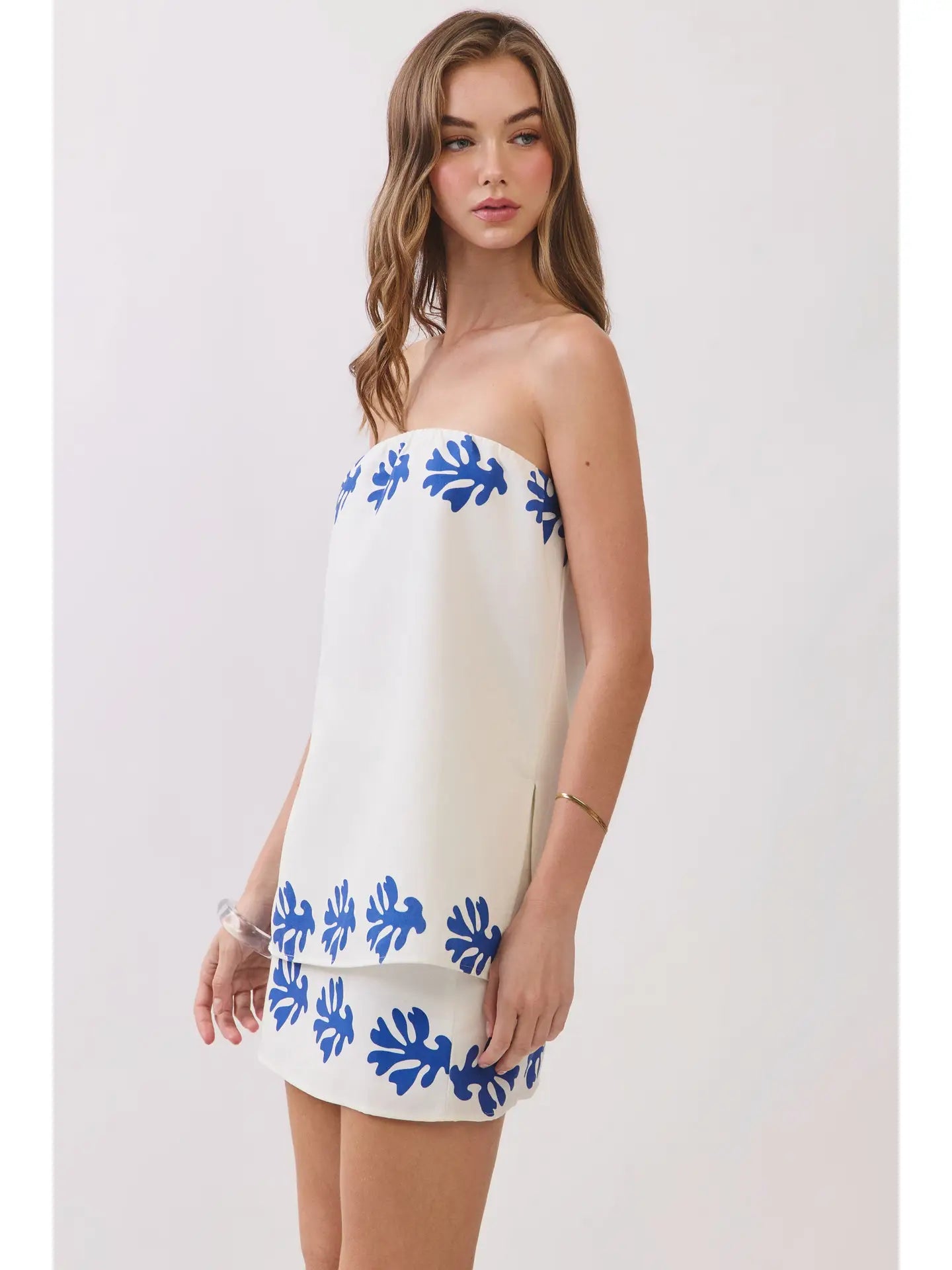 Contrast Leaf Print Border Detail Print Strapless Top