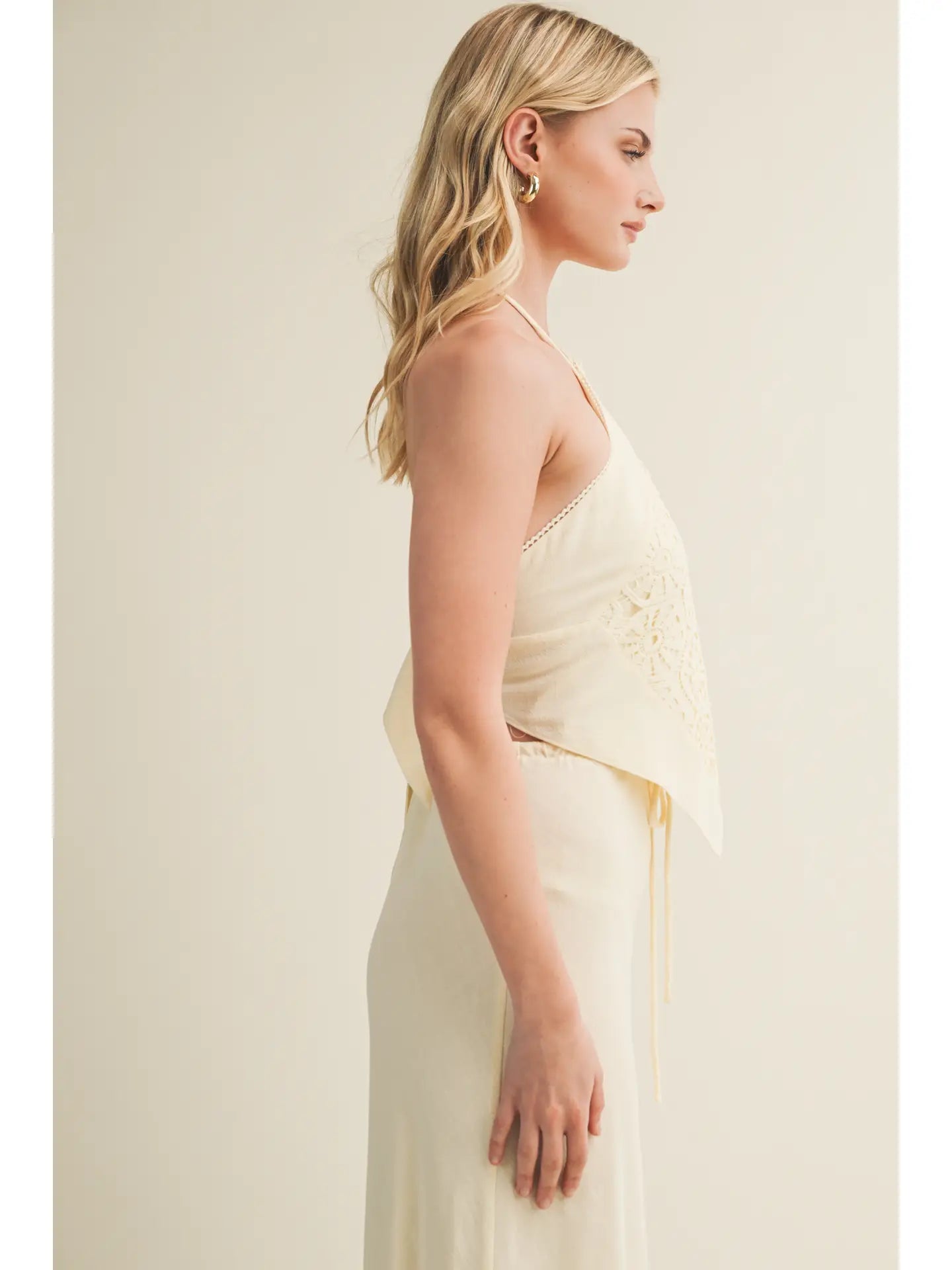 Halter Scarf Top With Cotton Lace Contrast