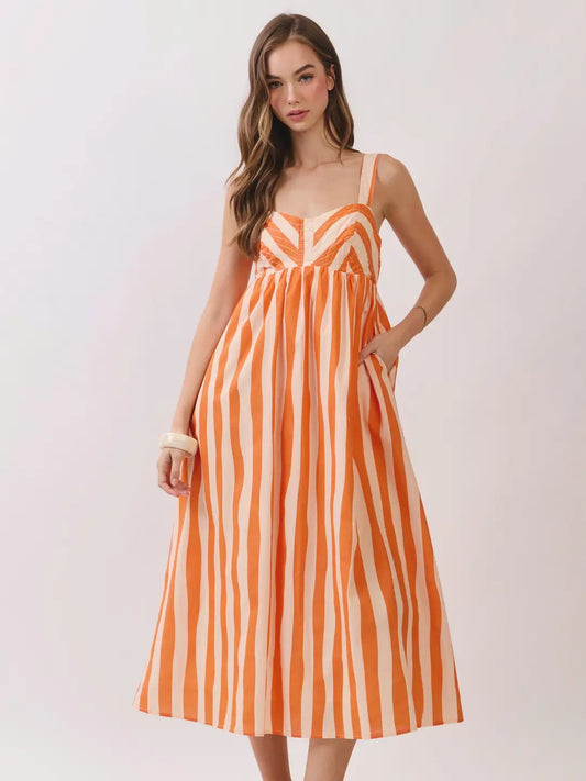 Stripe Empire Waist Midi Dress