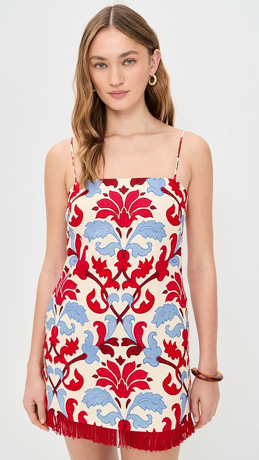 Fringe Damask Mini Dress
