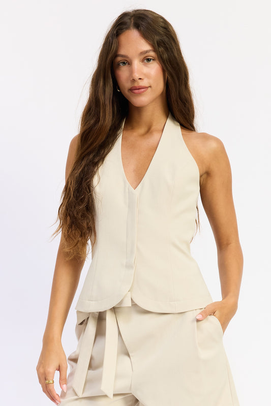 V Halter Vest With Back Buckle