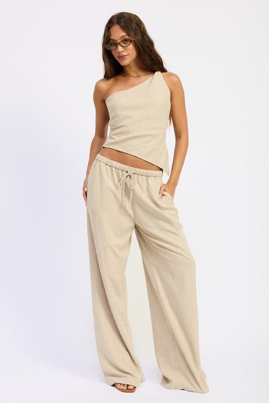 Row Rise Wide Leg Striped Pants