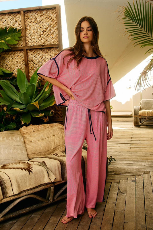 Contrast Taped Wide Leg Pants