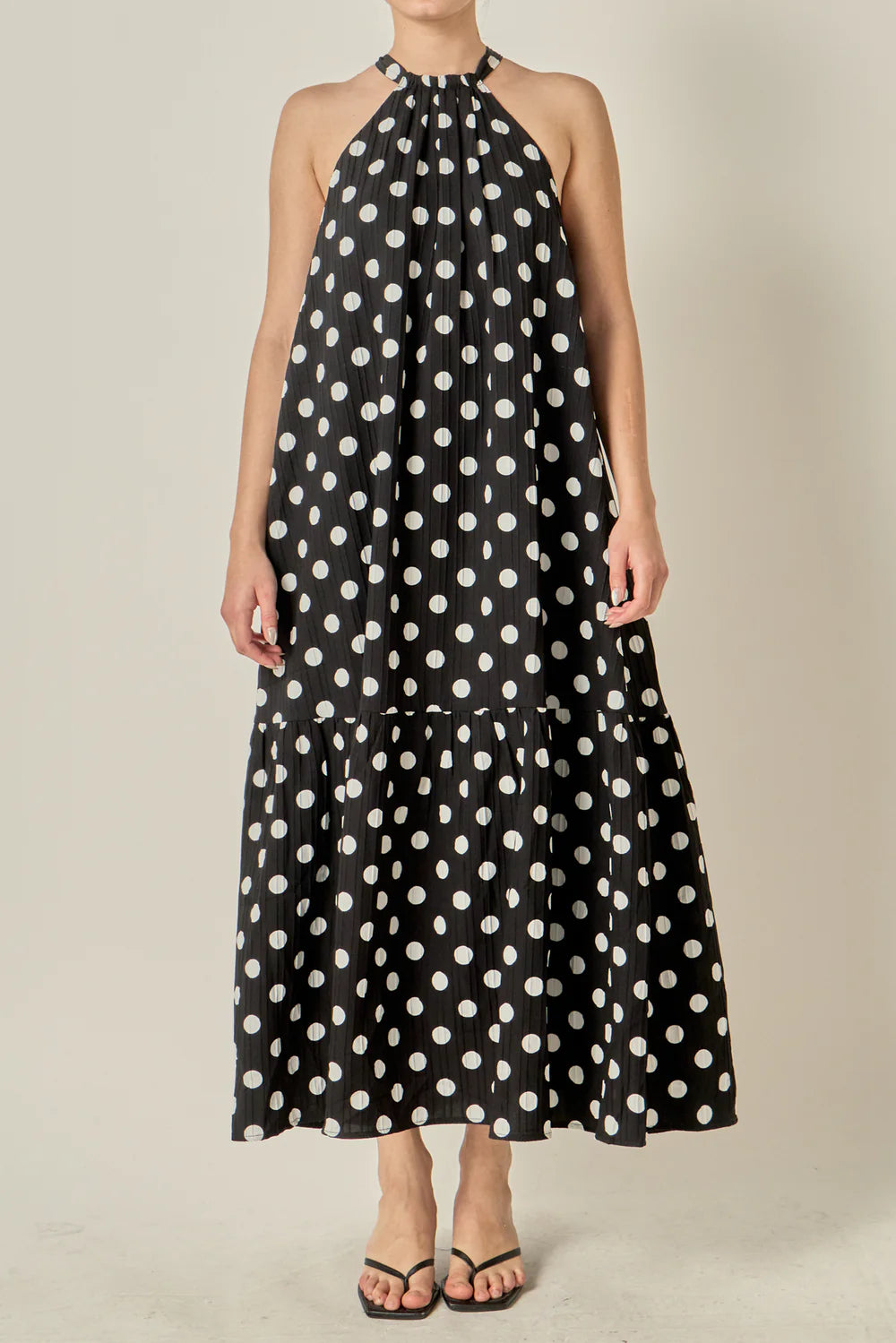 Halter Dot Printed Bow Tie Maxi Dress