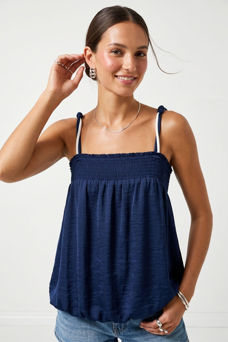 Cord Detail Smocking Bubble Tube Top