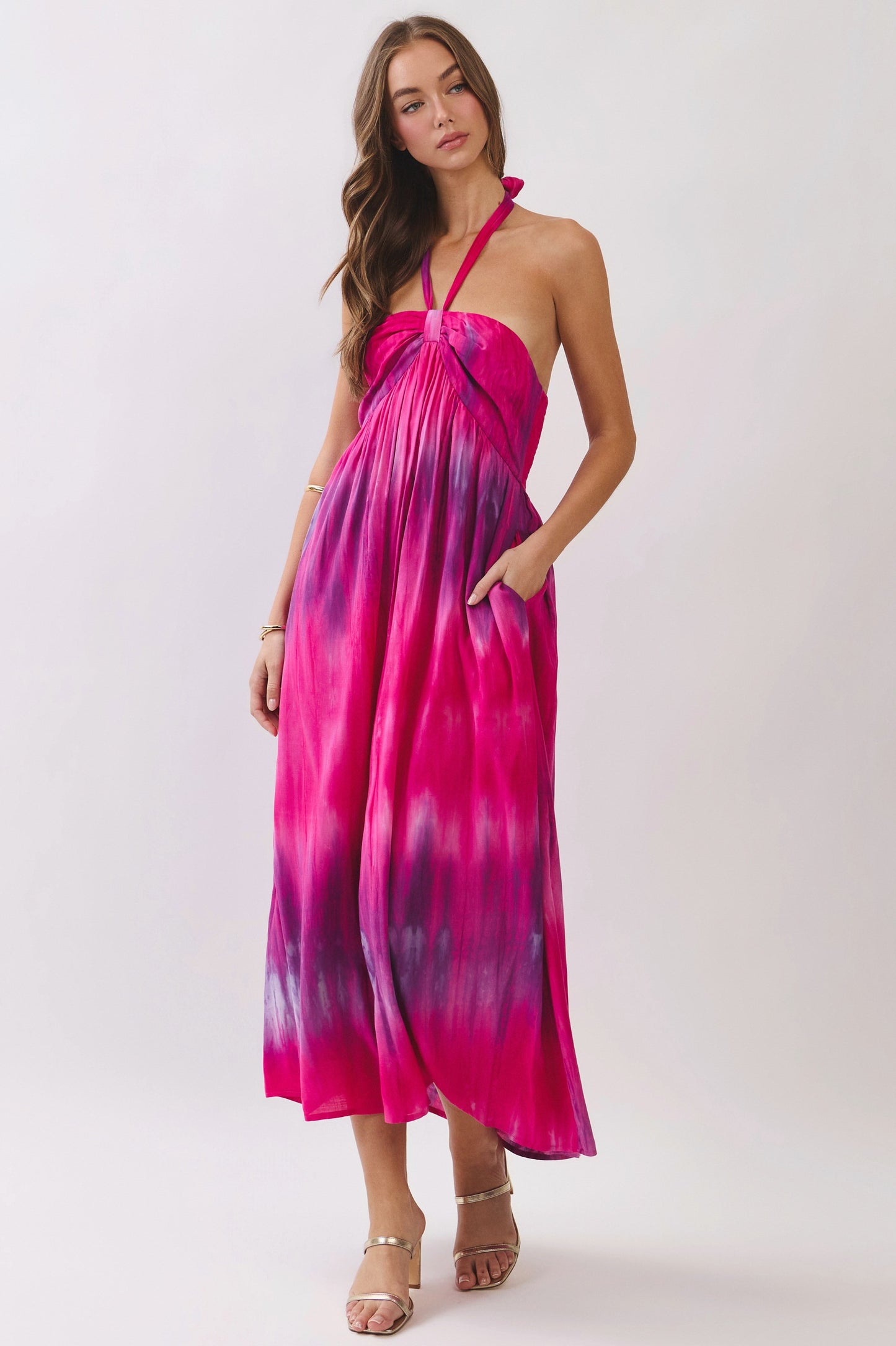 Tie Dye Print Halter Neck Maxi Dress