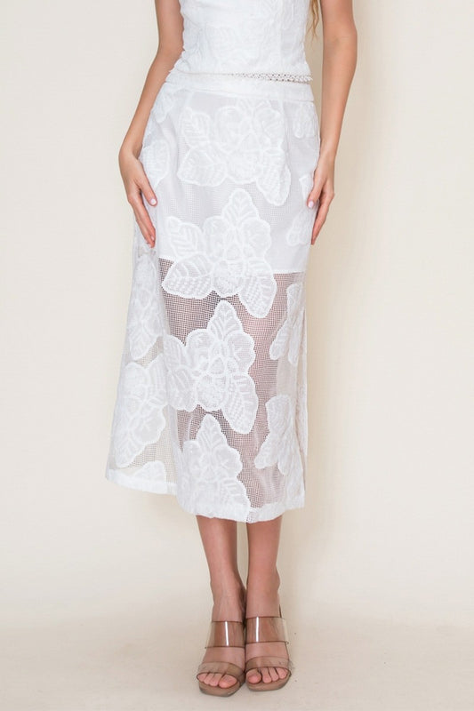 Maxi Skirt In Embroidered Net Lace