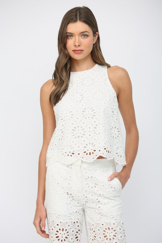 Floral Eyelet Lace Sleeveless Top